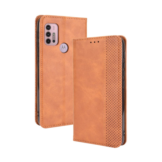 For Motorola Moto G30 Magnetic Buckle Retro Texture Horizontal Flip Leather Case with Holder & Card Slots & Photo Frame(Brown) - Motorola Cases by buy2fix | Online Shopping UK | buy2fix