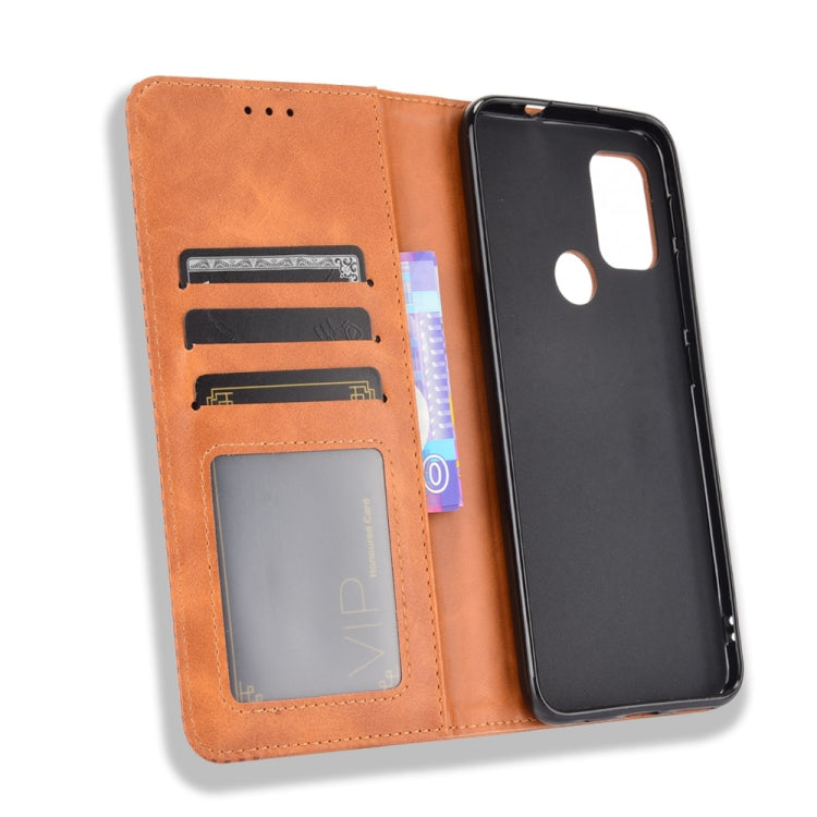 For Motorola Moto G30 Magnetic Buckle Retro Texture Horizontal Flip Leather Case with Holder & Card Slots & Photo Frame(Brown) - Motorola Cases by buy2fix | Online Shopping UK | buy2fix