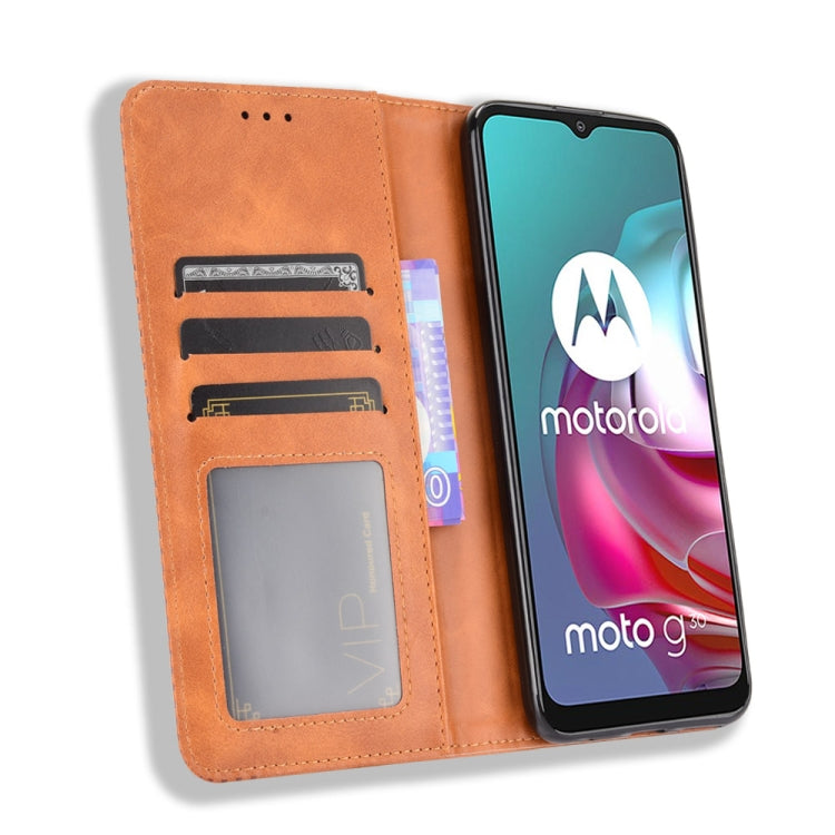 For Motorola Moto G30 Magnetic Buckle Retro Texture Horizontal Flip Leather Case with Holder & Card Slots & Photo Frame(Brown) - Motorola Cases by buy2fix | Online Shopping UK | buy2fix