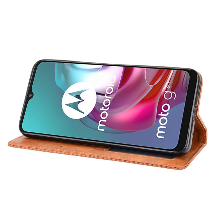 For Motorola Moto G30 Magnetic Buckle Retro Texture Horizontal Flip Leather Case with Holder & Card Slots & Photo Frame(Brown) - Motorola Cases by buy2fix | Online Shopping UK | buy2fix