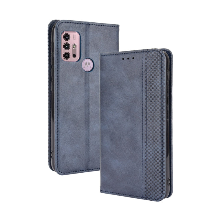For Motorola Moto G30 Magnetic Buckle Retro Texture Horizontal Flip Leather Case with Holder & Card Slots & Photo Frame(Blue) - Motorola Cases by buy2fix | Online Shopping UK | buy2fix