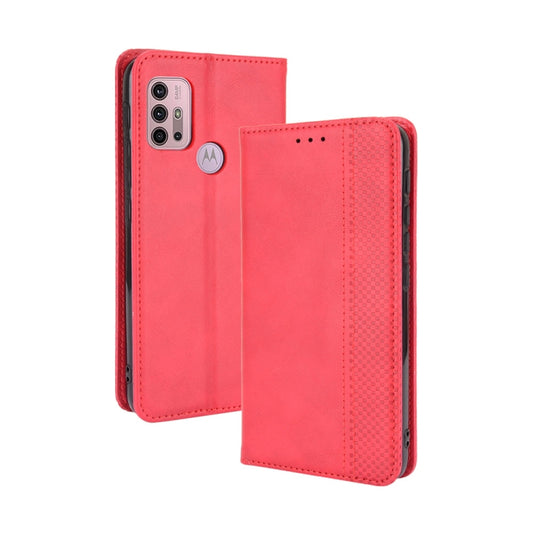 For Motorola Moto G10 Magnetic Buckle Retro Texture Horizontal Flip Leather Case with Holder & Card Slots & Photo Frame(Red) - Motorola Cases by buy2fix | Online Shopping UK | buy2fix