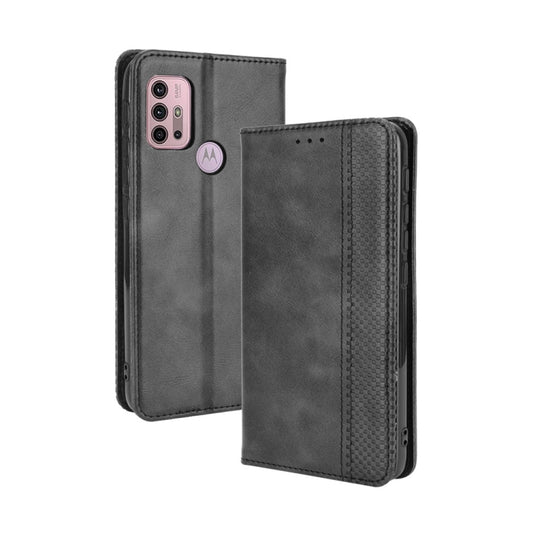 For Motorola Moto G10 Magnetic Buckle Retro Texture Horizontal Flip Leather Case with Holder & Card Slots & Photo Frame(Black) - Motorola Cases by buy2fix | Online Shopping UK | buy2fix
