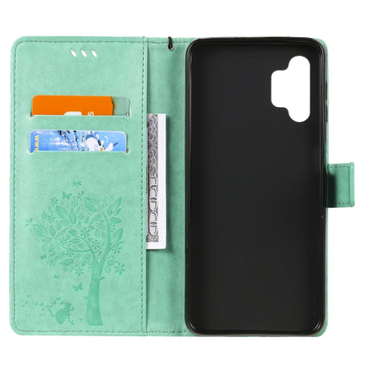 For Samsung Galaxy A32 5G Tree & Cat Pattern Pressed Printing Horizontal Flip PU Leather Case with Holder & Card Slots & Wallet & Lanyard(Green) by imak