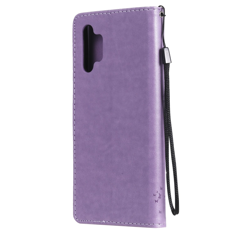 For Samsung Galaxy A32 5G Tree & Cat Pattern Pressed Printing Horizontal Flip PU Leather Case with Holder & Card Slots & Wallet & Lanyard(Lavender) by imak