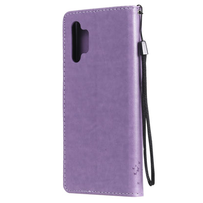 For Samsung Galaxy A32 5G Tree & Cat Pattern Pressed Printing Horizontal Flip PU Leather Case with Holder & Card Slots & Wallet & Lanyard(Lavender) by imak