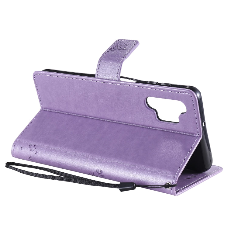 For Samsung Galaxy A32 5G Tree & Cat Pattern Pressed Printing Horizontal Flip PU Leather Case with Holder & Card Slots & Wallet & Lanyard(Lavender) by imak