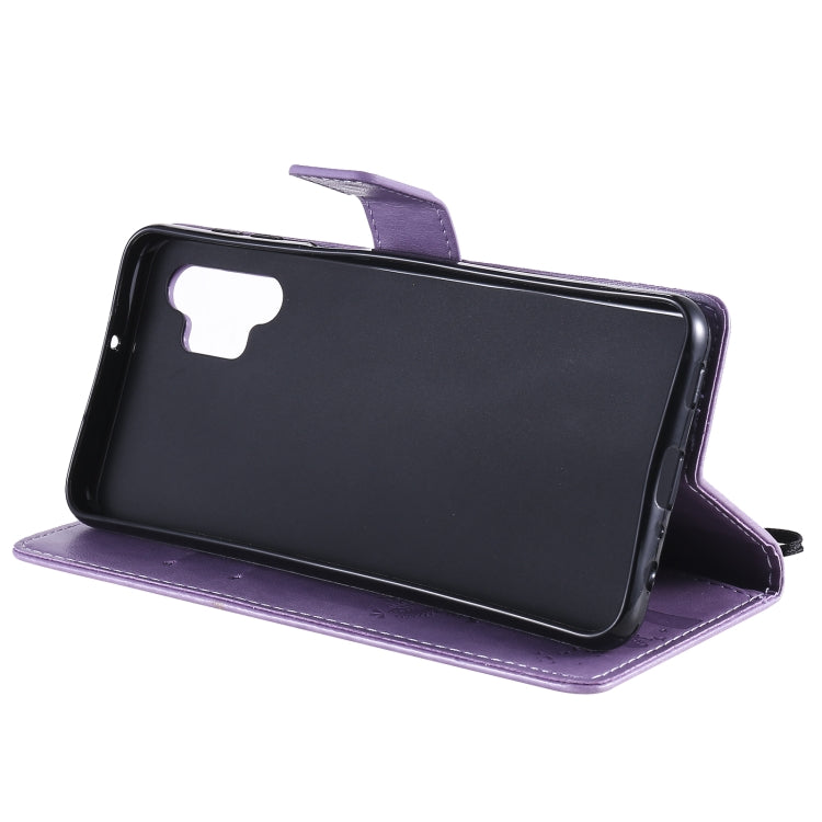 For Samsung Galaxy A32 5G Tree & Cat Pattern Pressed Printing Horizontal Flip PU Leather Case with Holder & Card Slots & Wallet & Lanyard(Lavender) by imak