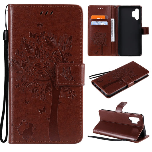For Samsung Galaxy A32 5G Tree & Cat Pattern Pressed Printing Horizontal Flip PU Leather Case with Holder & Card Slots & Wallet & Lanyard(Coffee) by imak