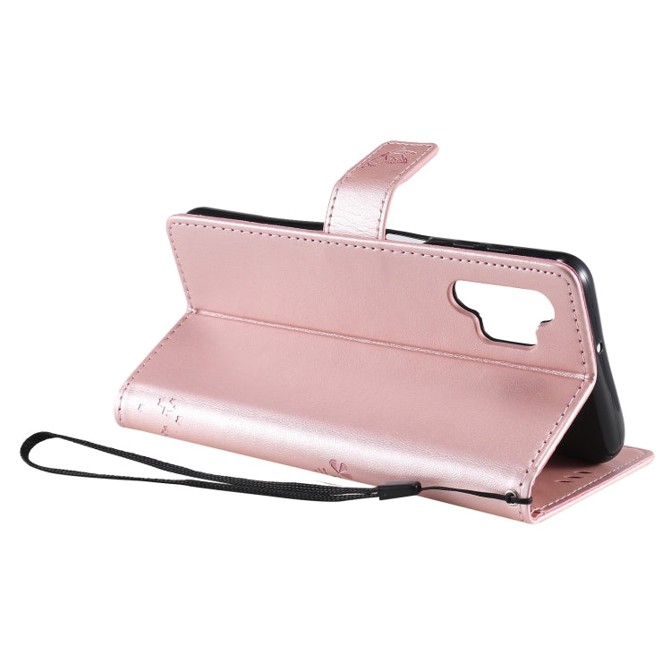 For Samsung Galaxy A32 5G Tree & Cat Pattern Pressed Printing Horizontal Flip PU Leather Case with Holder & Card Slots & Wallet & Lanyard(Rose gold) by imak