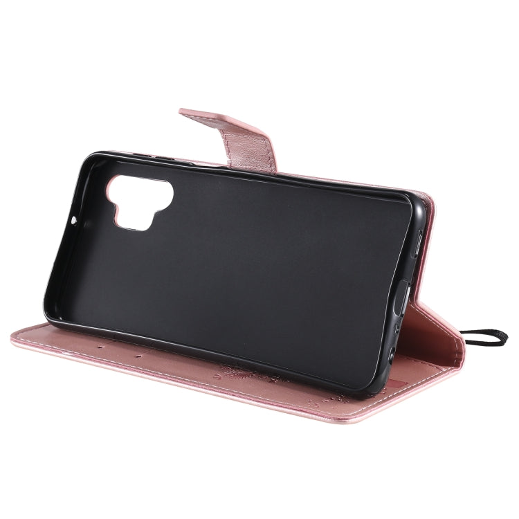 For Samsung Galaxy A32 5G Tree & Cat Pattern Pressed Printing Horizontal Flip PU Leather Case with Holder & Card Slots & Wallet & Lanyard(Rose gold) by imak