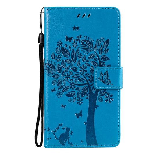 For Samsung Galaxy A32 5G Tree & Cat Pattern Pressed Printing Horizontal Flip PU Leather Case with Holder & Card Slots & Wallet & Lanyard(Blue) by imak