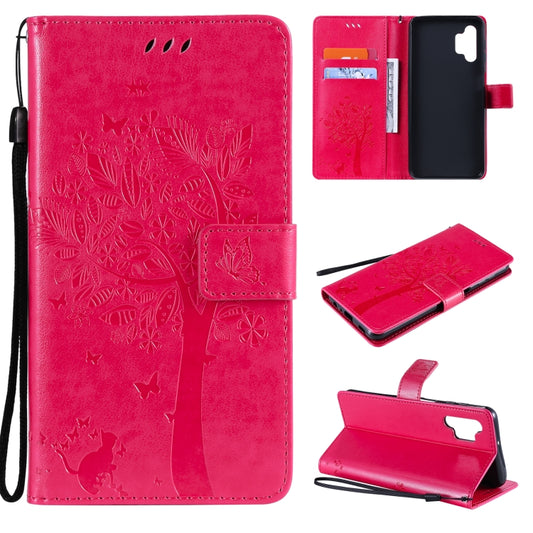 For Samsung Galaxy A32 5G Tree & Cat Pattern Pressed Printing Horizontal Flip PU Leather Case with Holder & Card Slots & Wallet & Lanyard(Rose) by imak