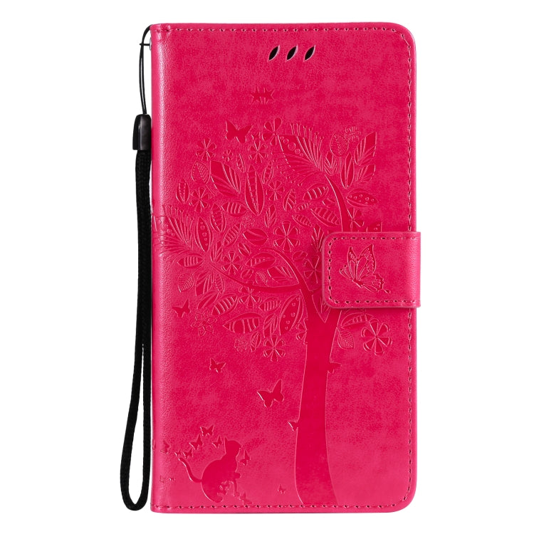 For Samsung Galaxy A32 5G Tree & Cat Pattern Pressed Printing Horizontal Flip PU Leather Case with Holder & Card Slots & Wallet & Lanyard(Rose) by imak