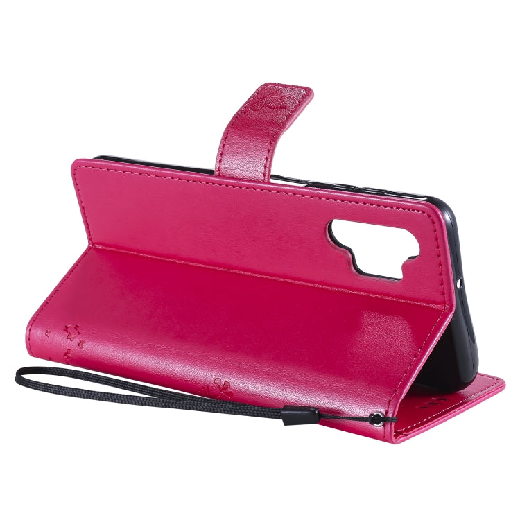 For Samsung Galaxy A32 5G Tree & Cat Pattern Pressed Printing Horizontal Flip PU Leather Case with Holder & Card Slots & Wallet & Lanyard(Rose) by imak