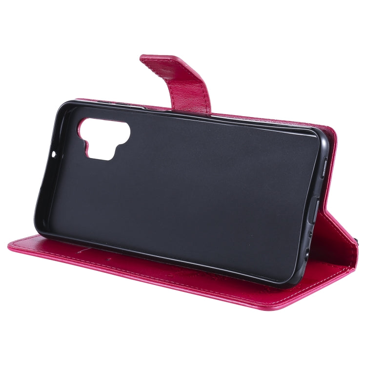 For Samsung Galaxy A32 5G Tree & Cat Pattern Pressed Printing Horizontal Flip PU Leather Case with Holder & Card Slots & Wallet & Lanyard(Rose) by imak