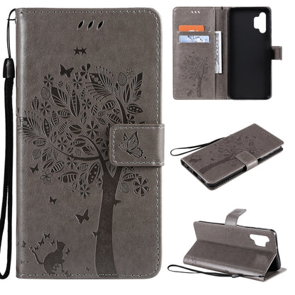 For Samsung Galaxy A32 5G Tree & Cat Pattern Pressed Printing Horizontal Flip PU Leather Case with Holder & Card Slots & Wallet & Lanyard(Gray) by imak