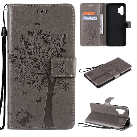 For Samsung Galaxy A32 5G Tree & Cat Pattern Pressed Printing Horizontal Flip PU Leather Case with Holder & Card Slots & Wallet & Lanyard(Gray) by imak
