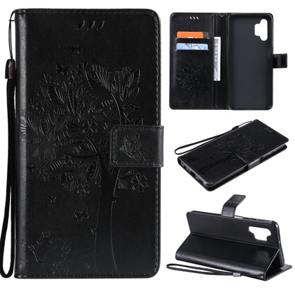 For Samsung Galaxy A32 5G Tree & Cat Pattern Pressed Printing Horizontal Flip PU Leather Case with Holder & Card Slots & Wallet & Lanyard(Black) by imak