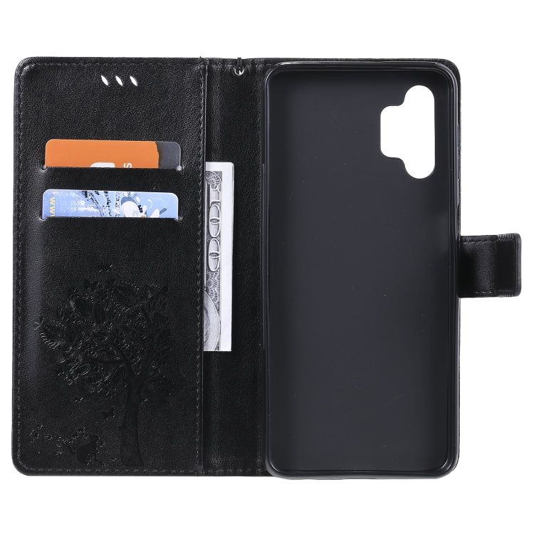 For Samsung Galaxy A32 5G Tree & Cat Pattern Pressed Printing Horizontal Flip PU Leather Case with Holder & Card Slots & Wallet & Lanyard(Black) by imak