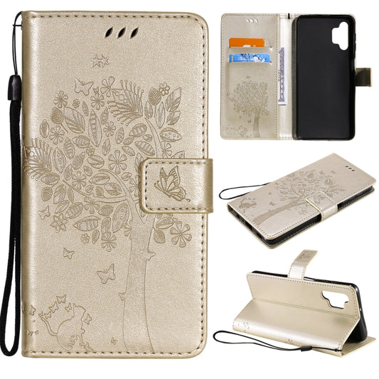 For Samsung Galaxy A32 5G Tree & Cat Pattern Pressed Printing Horizontal Flip PU Leather Case with Holder & Card Slots & Wallet & Lanyard(Gold) by imak