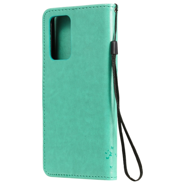 For Samsung Galaxy A52 5G Tree & Cat Pattern Pressed Printing Horizontal Flip PU Leather Case with Holder & Card Slots & Wallet & Lanyard(Green) by buy2fix
