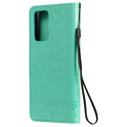 For Samsung Galaxy A52 5G Tree & Cat Pattern Pressed Printing Horizontal Flip PU Leather Case with Holder & Card Slots & Wallet & Lanyard(Green) by buy2fix