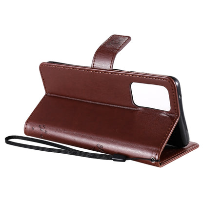 For Samsung Galaxy A52 5G Tree & Cat Pattern Pressed Printing Horizontal Flip PU Leather Case with Holder & Card Slots & Wallet & Lanyard(Coffee) by buy2fix