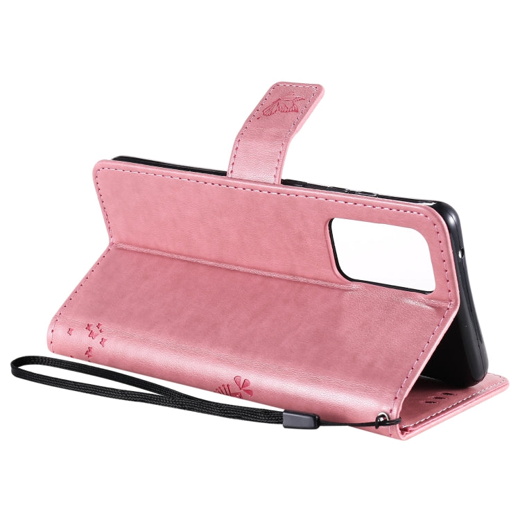 For Samsung Galaxy A52 5G Tree & Cat Pattern Pressed Printing Horizontal Flip PU Leather Case with Holder & Card Slots & Wallet & Lanyard(Pink) by buy2fix