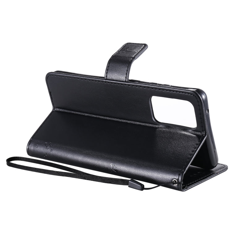 For Samsung Galaxy A52 5G Tree & Cat Pattern Pressed Printing Horizontal Flip PU Leather Case with Holder & Card Slots & Wallet & Lanyard(Black) by buy2fix