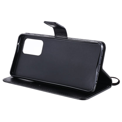 For Samsung Galaxy A52 5G Tree & Cat Pattern Pressed Printing Horizontal Flip PU Leather Case with Holder & Card Slots & Wallet & Lanyard(Black) by buy2fix