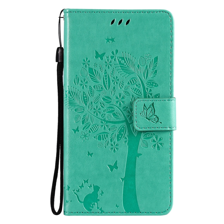 For Samsung Galaxy S21+ 5G Tree & Cat Pattern Pressed Printing Horizontal Flip PU Leather Case with Holder & Card Slots & Wallet & Lanyard(Green) by buy2fix