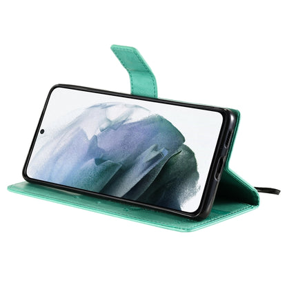 For Samsung Galaxy S21+ 5G Tree & Cat Pattern Pressed Printing Horizontal Flip PU Leather Case with Holder & Card Slots & Wallet & Lanyard(Green) by buy2fix