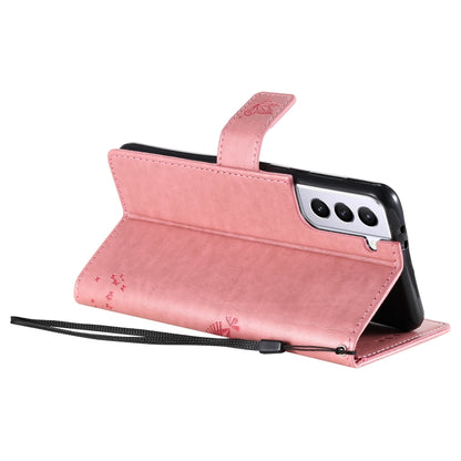 For Samsung Galaxy S21+ 5G Tree & Cat Pattern Pressed Printing Horizontal Flip PU Leather Case with Holder & Card Slots & Wallet & Lanyard(Pink) by buy2fix