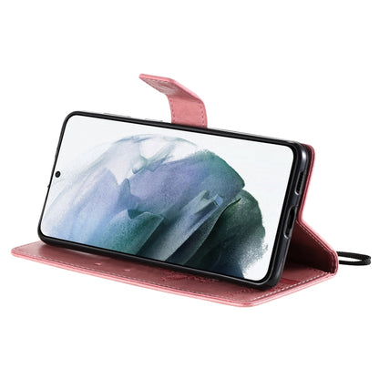 For Samsung Galaxy S21+ 5G Tree & Cat Pattern Pressed Printing Horizontal Flip PU Leather Case with Holder & Card Slots & Wallet & Lanyard(Pink) by buy2fix