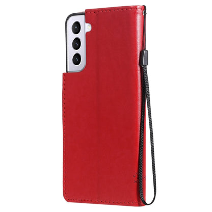 For Samsung Galaxy S21+ 5G Tree & Cat Pattern Pressed Printing Horizontal Flip PU Leather Case with Holder & Card Slots & Wallet & Lanyard(Red) by buy2fix