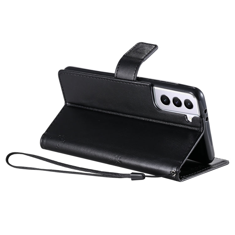 For Samsung Galaxy S21+ 5G Tree & Cat Pattern Pressed Printing Horizontal Flip PU Leather Case with Holder & Card Slots & Wallet & Lanyard(Black) by buy2fix