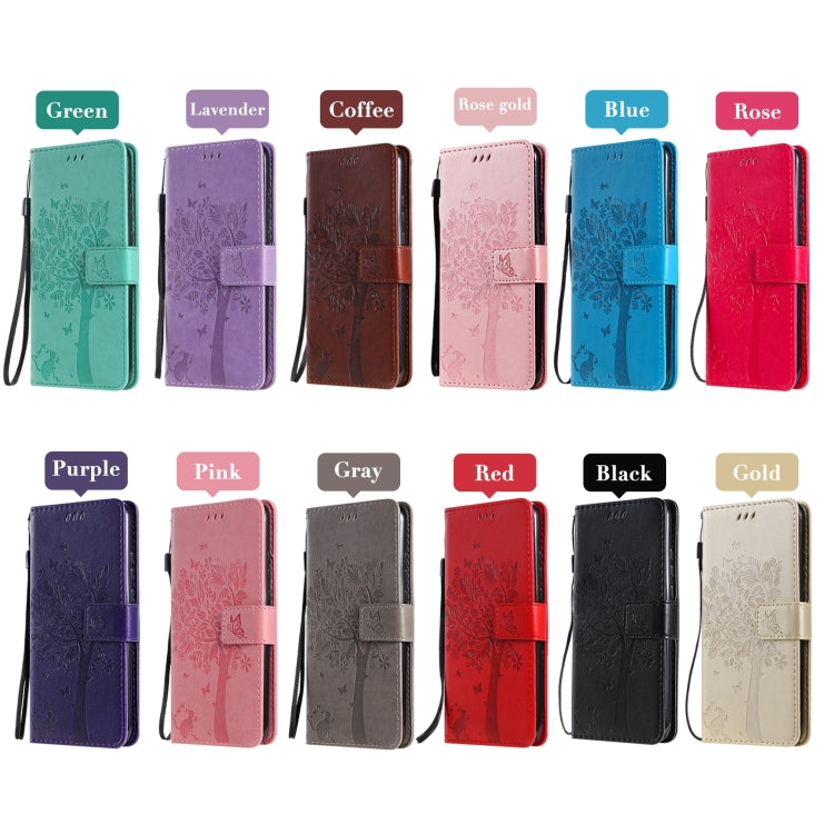 For Samsung Galaxy S21+ 5G Tree & Cat Pattern Pressed Printing Horizontal Flip PU Leather Case with Holder & Card Slots & Wallet & Lanyard(Purple) by buy2fix