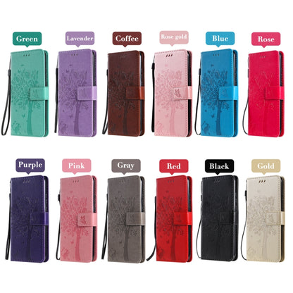 For Samsung Galaxy S21+ 5G Tree & Cat Pattern Pressed Printing Horizontal Flip PU Leather Case with Holder & Card Slots & Wallet & Lanyard(Purple) by buy2fix