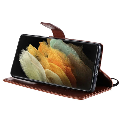 For Samsung Galaxy S21 Ultra 5G Tree & Cat Pattern Pressed Printing Horizontal Flip PU Leather Case with Holder & Card Slots & Wallet & Lanyard(Coffee) by buy2fix