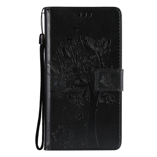 For Samsung Galaxy S21 Ultra 5G Tree & Cat Pattern Pressed Printing Horizontal Flip PU Leather Case with Holder & Card Slots & Wallet & Lanyard(Black) by buy2fix
