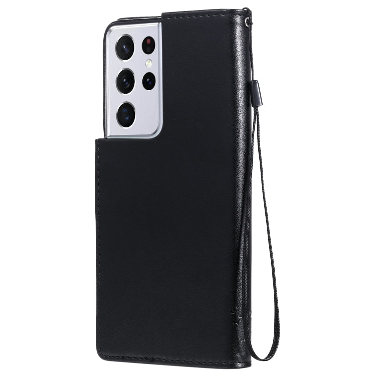 For Samsung Galaxy S21 Ultra 5G Tree & Cat Pattern Pressed Printing Horizontal Flip PU Leather Case with Holder & Card Slots & Wallet & Lanyard(Black) by buy2fix