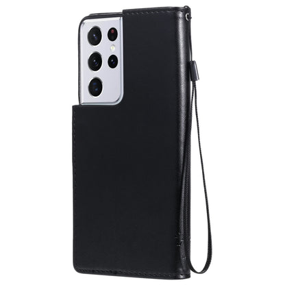 For Samsung Galaxy S21 Ultra 5G Tree & Cat Pattern Pressed Printing Horizontal Flip PU Leather Case with Holder & Card Slots & Wallet & Lanyard(Black) by buy2fix