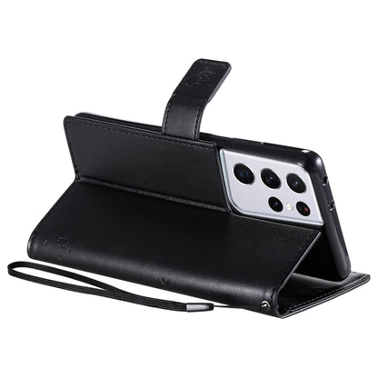 For Samsung Galaxy S21 Ultra 5G Tree & Cat Pattern Pressed Printing Horizontal Flip PU Leather Case with Holder & Card Slots & Wallet & Lanyard(Black) by buy2fix
