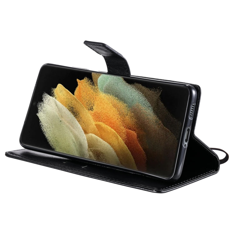 For Samsung Galaxy S21 Ultra 5G Tree & Cat Pattern Pressed Printing Horizontal Flip PU Leather Case with Holder & Card Slots & Wallet & Lanyard(Black) by buy2fix