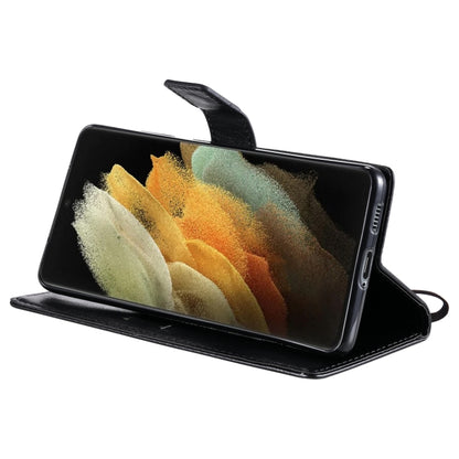 For Samsung Galaxy S21 Ultra 5G Tree & Cat Pattern Pressed Printing Horizontal Flip PU Leather Case with Holder & Card Slots & Wallet & Lanyard(Black) by buy2fix