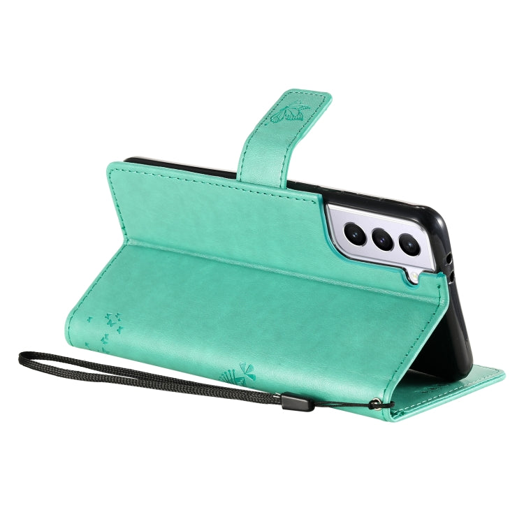 For Samsung Galaxy S21 5G Tree & Cat Pattern Pressed Printing Horizontal Flip PU Leather Case with Holder & Card Slots & Wallet & Lanyard(Green) by buy2fix