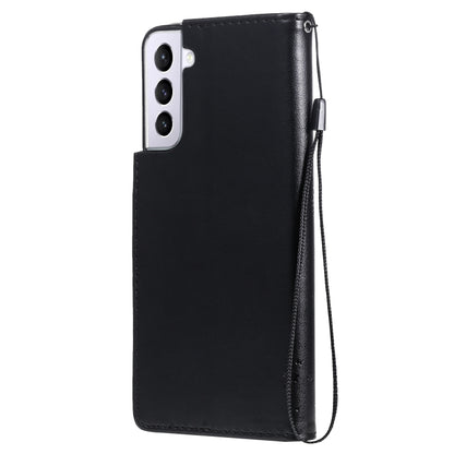 For Samsung Galaxy S21 5G Tree & Cat Pattern Pressed Printing Horizontal Flip PU Leather Case with Holder & Card Slots & Wallet & Lanyard(Black) by buy2fix