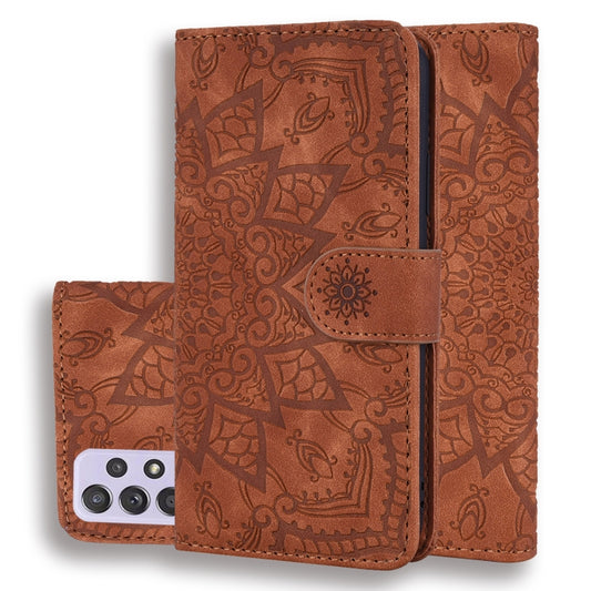 For Samsung Galaxy A52 5G / 4G Embossed Sunflower Pattern Horizontal Flip PU Leather Case with Holder & Card Slots & Wallet & Lanyard (Brown) by buy2fix
