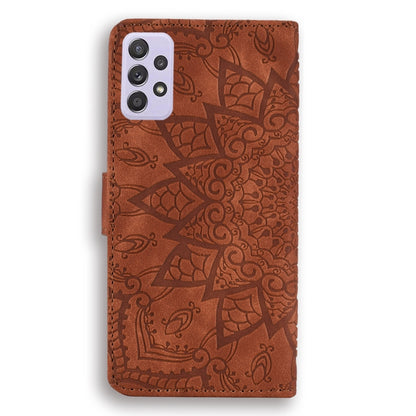 For Samsung Galaxy A52 5G / 4G Embossed Sunflower Pattern Horizontal Flip PU Leather Case with Holder & Card Slots & Wallet & Lanyard (Brown) by buy2fix